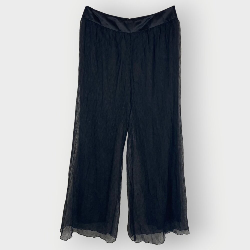Sandra Darren Chiffon Palazzo Pants | 8 | Black | Lagenlook Minimalist Witchy